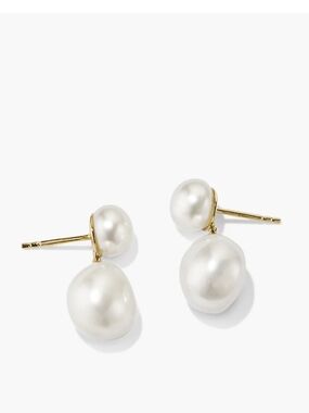 MEJURI Gold and White Bold Pearl Drop Stud Earrings - Elegant Women Jewelry